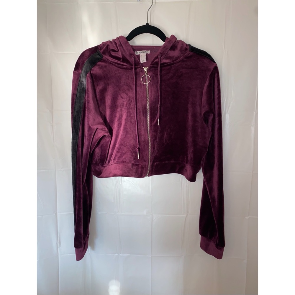 Forever 21 Purple Cropped Zip Up Hoodie